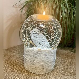 PartyLite Snowy Owl battery operated snow globe tea-light holder NIB